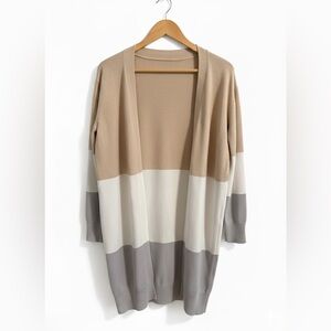 Colorblock Open Front Long Sleeve Long Cardigan